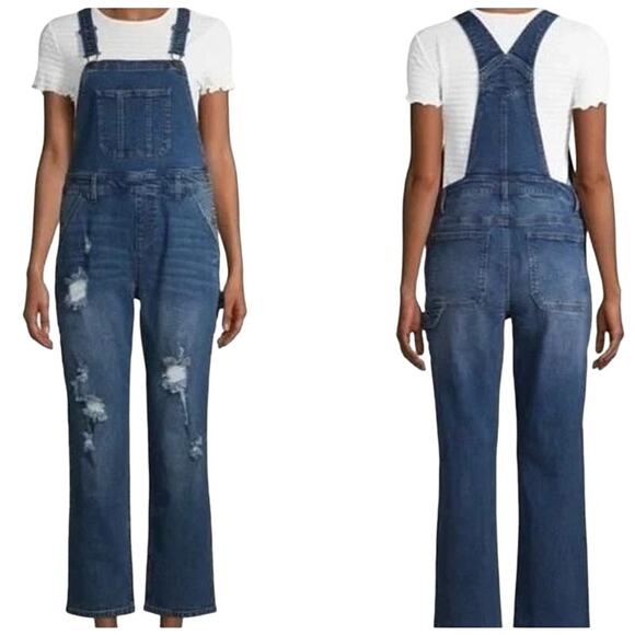 Vintage Y2K NWT Denim Distress Overalls Juniors Sz L Women Sz M Retro Festival - Picture 1 of 12